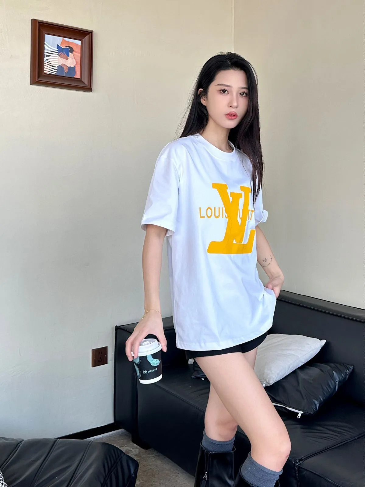 Louis Vuitton/Louis Vuitton thick rubber letter print short sleeves